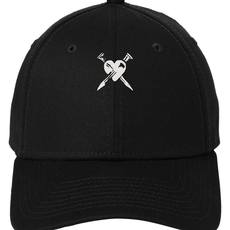 Black New Era cap with the heart and nails embroidered on the front