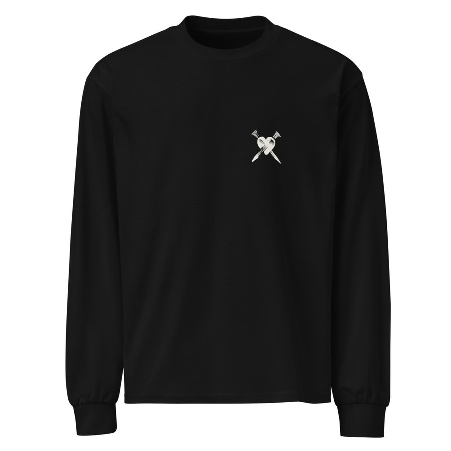 Black heavyweight long sleeve with the ELLINAS heart and nails logo on the chest